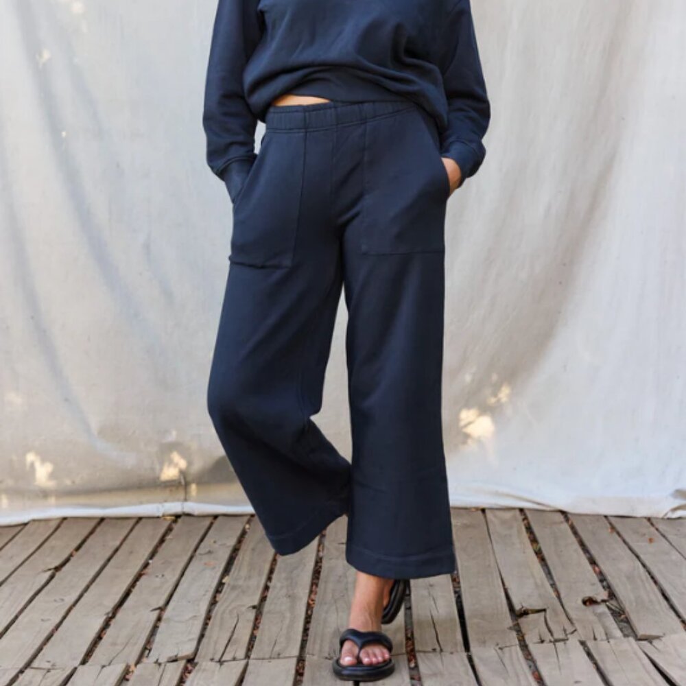 Mate the Label Organic Fleece Wide Leg Pant Midnight Blue Size Small